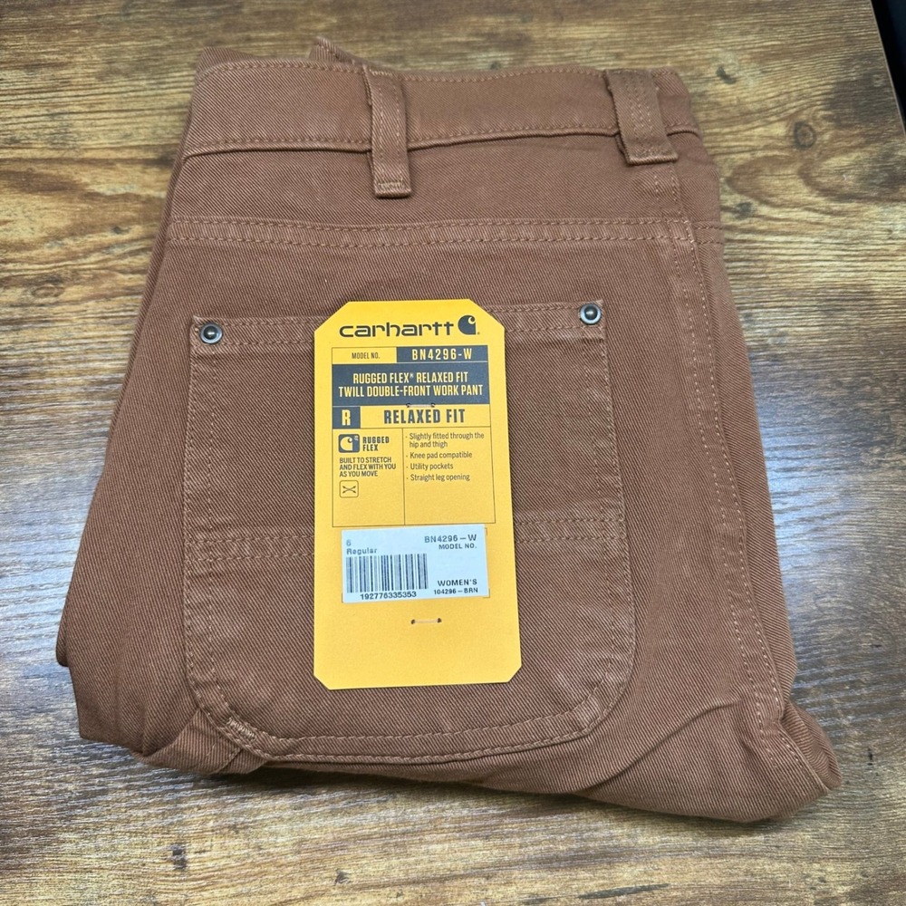Carhartt Women Brown Rugged Flex Relaxed Fit Double Front Work Pants BN4296-W 6R